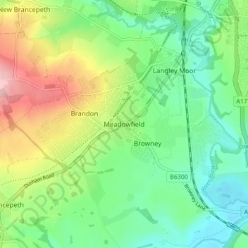Meadowfield topographic map, elevation, terrain