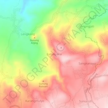 Batunyana topographic map, elevation, terrain