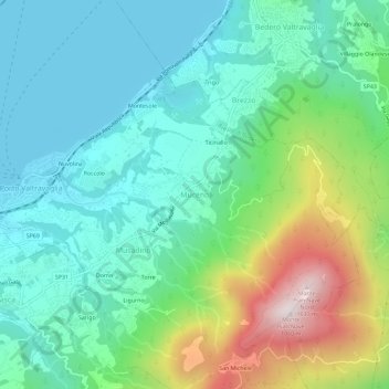 Muceno topographic map, elevation, terrain