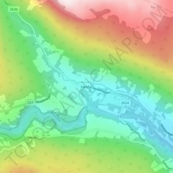 Heidal topographic map, elevation, terrain