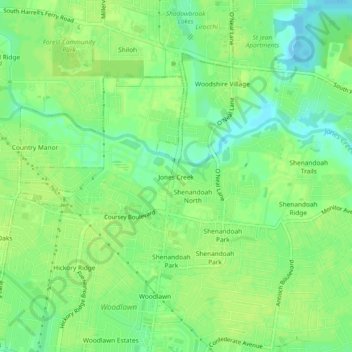 Jones Creek topographic map, elevation, terrain