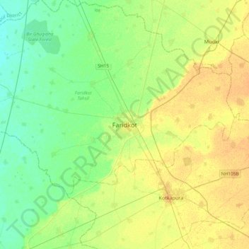 Faridkot topographic map, elevation, terrain
