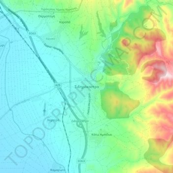 Sidirokastro topographic map, elevation, terrain