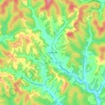 Gandeeville topographic map, elevation, terrain