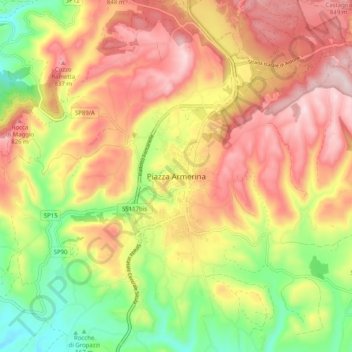 Piazza Armerina topographic map, elevation, terrain
