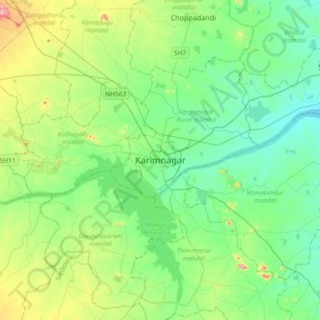 Karimnagar topographic map, elevation, terrain