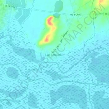 San Sebastián topographic map, elevation, terrain