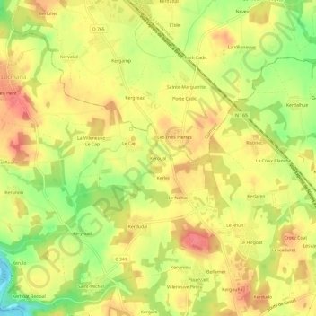 Keroual topographic map, elevation, terrain