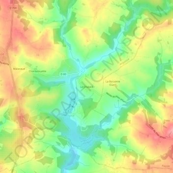 Le Chalard topographic map, elevation, terrain