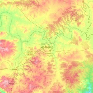 Jagdalpur topographic map, elevation, terrain