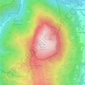 Monte Primo topographic map, elevation, terrain