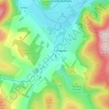 Traquair Mill topographic map, elevation, terrain