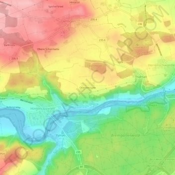 Oberdettigen topographic map, elevation, terrain