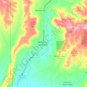 Whiteriver topographic map, elevation, terrain