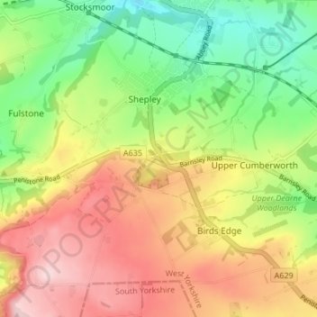 Shepley Lane Head topographic map, elevation, terrain