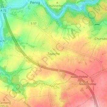 Tauscha topographic map, elevation, terrain
