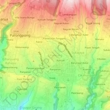 Cihideung topographic map, elevation, terrain