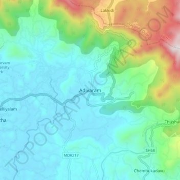 Adivaram topographic map, elevation, terrain