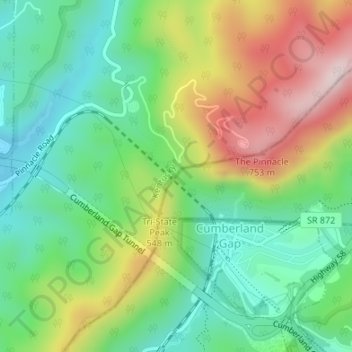 Cumberland Gap topographic map, elevation, terrain