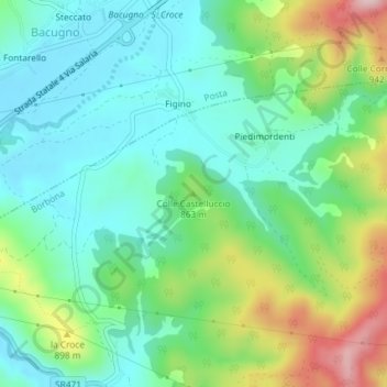 Colle Castelluccio topographic map, elevation, terrain