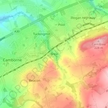Brea topographic map, elevation, terrain