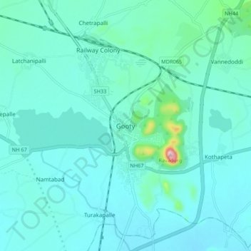 Gooty topographic map, elevation, terrain