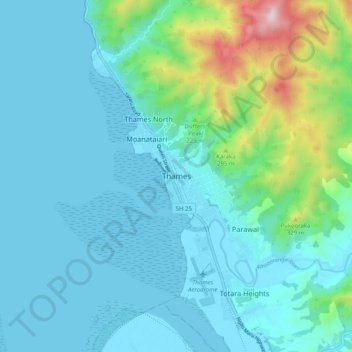 Thames topographic map, elevation, terrain