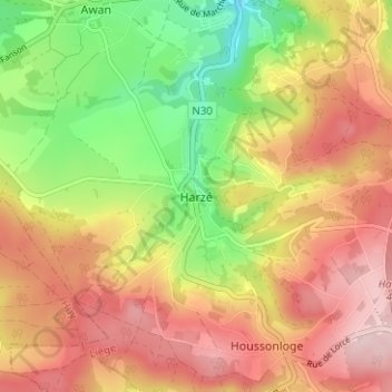 Harzé topographic map, elevation, terrain