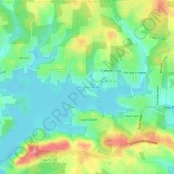 Chestatee North topographic map, elevation, terrain