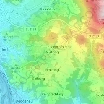 Mietzing topographic map, elevation, terrain