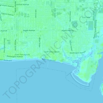 South Pascagoula topographic map, elevation, terrain