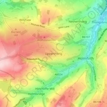 Upperthong topographic map, elevation, terrain