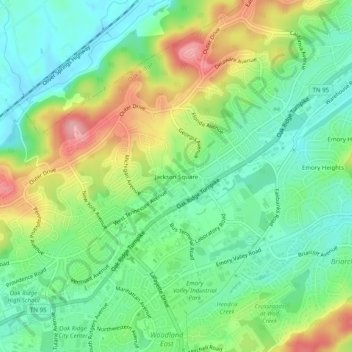 Jackson Square topographic map, elevation, terrain