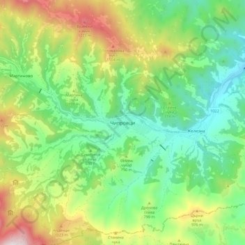 Chiprovtsi topographic map, elevation, terrain