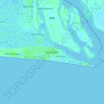 Ada Foah topographic map, elevation, terrain