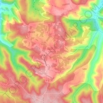Cournou topographic map, elevation, terrain