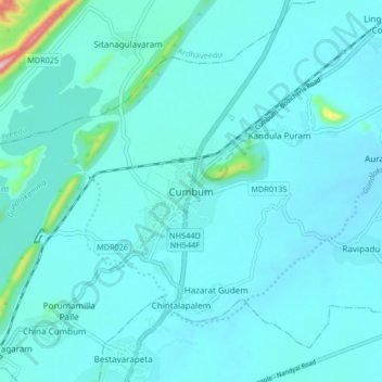 Cumbum topographic map, elevation, terrain