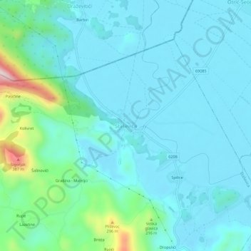 Staševica topographic map, elevation, terrain