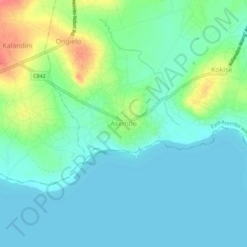 Asembo topographic map, elevation, terrain