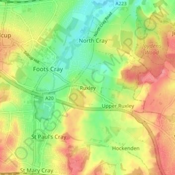 Ruxley topographic map, elevation, terrain