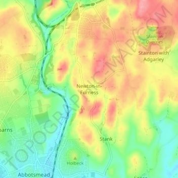 Newton-in-Furness topographic map, elevation, terrain