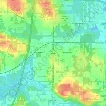 Copley topographic map, elevation, terrain