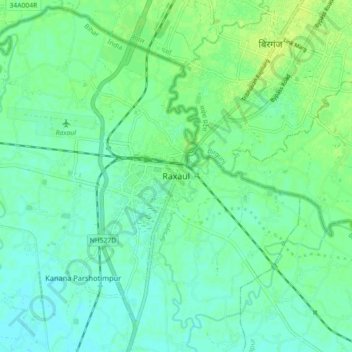 Raxaul topographic map, elevation, terrain