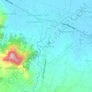 Pakutandang topographic map, elevation, terrain