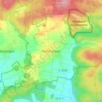 Demmingen topographic map, elevation, terrain