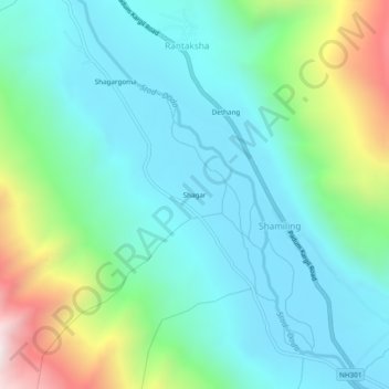 Shagar topographic map, elevation, terrain