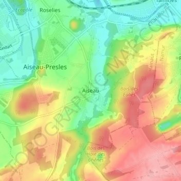 Aiseau topographic map, elevation, terrain