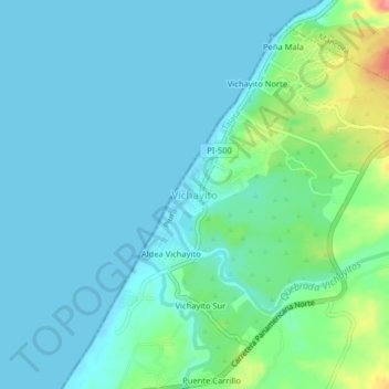 Vichayito topographic map, elevation, terrain