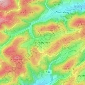 Schliprüthen topographic map, elevation, terrain