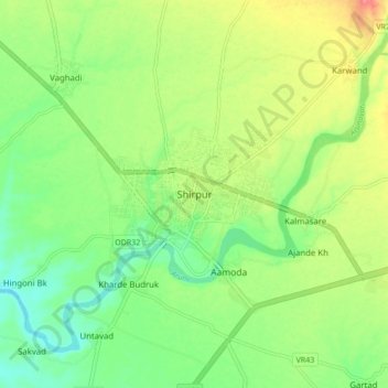 Shirpur topographic map, elevation, terrain